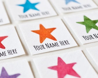 Kids' Uniform Name Tags for Face Masks - Iron On Personalized Clothing Labels with Colorful Stars