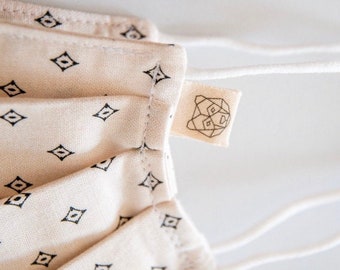 Small Face Mask Labels, 100% organic cotton, fold over - custom tags with logo or printed text