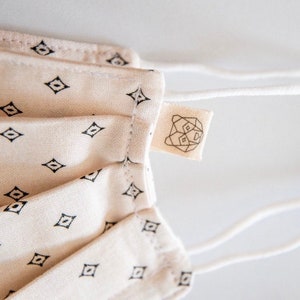 Small Face Mask Labels, 100% organic cotton, fold over - custom tags with logo or printed text