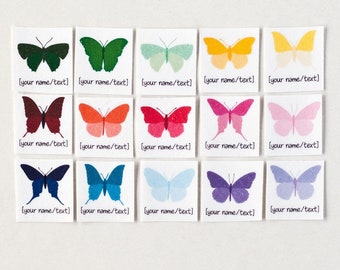 75 Name Tags with Colorful Butterflies - personalized iron on labels for children's clothing or handmade items