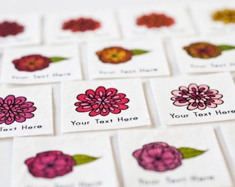 Bright Flower Labels for Sewn Items - sew in name tags, custom made on 100% cotton fabric