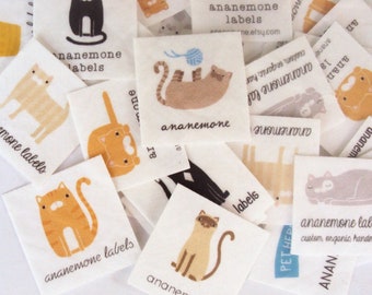 Kitty Labels, personalized name tags with cats - kids clothing labels (iron on fabric tags)