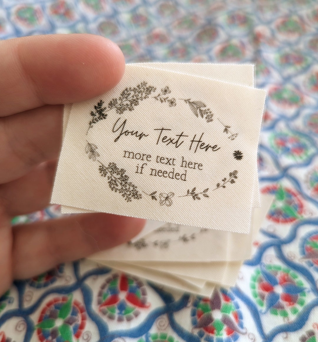 Organic Cotton Sewing Labels Botanical Wreath and Personalized Text