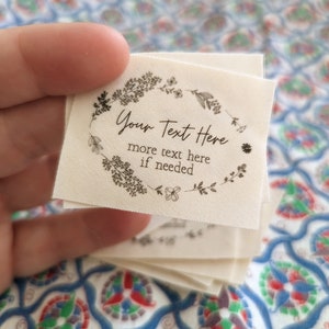 Organic Cotton Sewing Labels - Botanical Wreath and Personalized Text - Custom Tags for handmade items