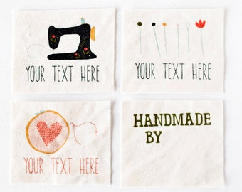 Custom Sewing Tags - Hand Drawn Sewing Graphics on Organic Cotton (Sew On Clothing Labels for Handmade Items)