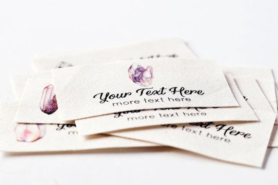 Watercolor Crystal Labels, Personalized Custom Labels for Handmade Items  With Your Text on 100% Organic Cotton, Clothing Tags 