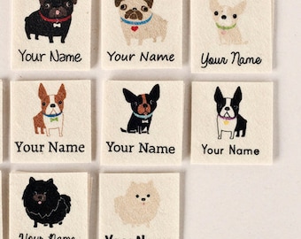 Dogs Name Tags - iron on name labels for children's clothing, personalized and printed on organic cotton
