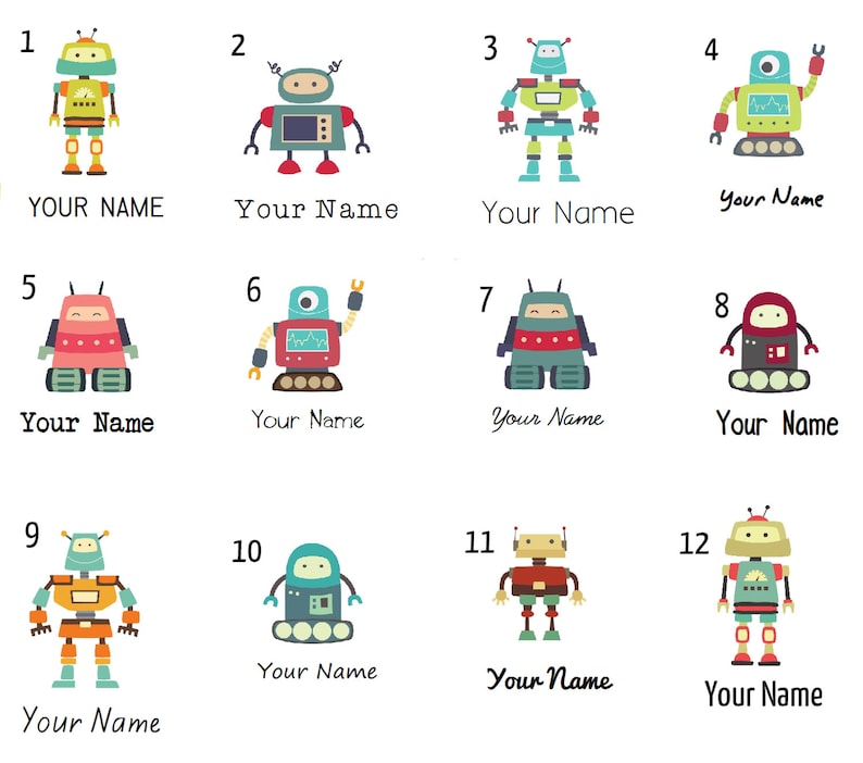 Personalized Iron On Name Tags with Robots Children/'s Clothing Labels back to school