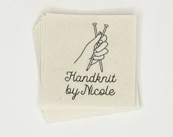 Personalized Knitting Labels for Handmade Items and Gifts with Needle Graphic and Custom Text, Organic Cotton