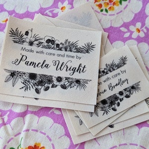 Set of 16 Modern Floral Frame Sewing Labels Personalized Organic Cotton Tags for Handmade Items image 3