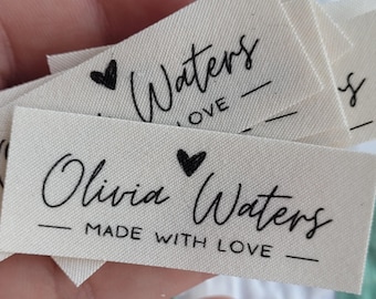 Set of 25 Personalized Organic Cotton "Made with Love" Labels