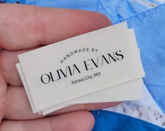 Pre-Cut Personalized Sewing Labels - organic cotton fabric tags for handmade items, sew on or iron on