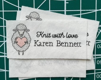 Sheep Logo Labels - Personalized Knitters&#39; Tags - 100% Cotton Crochet Labels, Customized for Handmade Items and Knits
