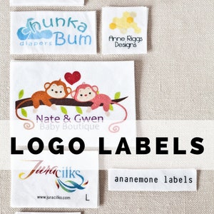 Etichette per abbigliamento personalizzate No-Fray per articoli fatti a mano - Logo, immagine o testo personalizzato, tessuto di cotone organico (per cucire o lavorare a maglia)