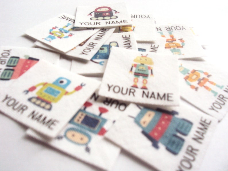 Personalized Iron On Name Tags with Robots Children/'s Clothing Labels back to school