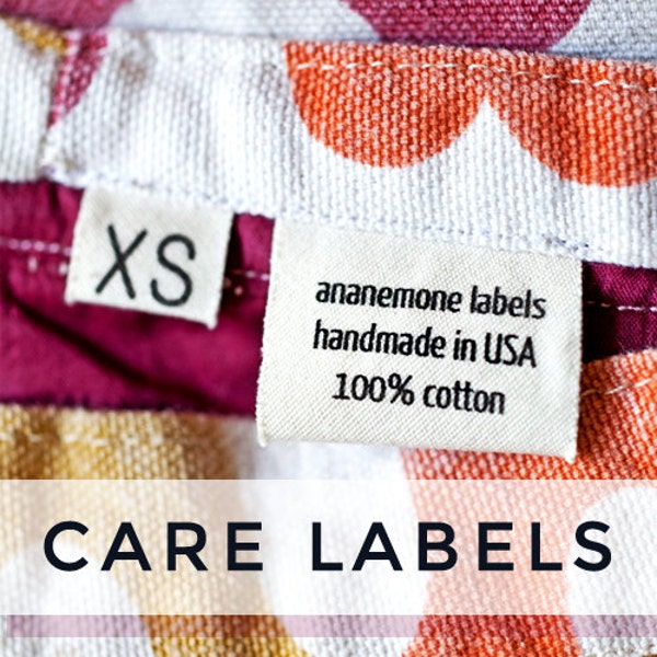 Natural Garment Care Labels for Handmade Items - Washing Care Tags, Printed on Organic Cotton