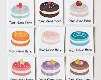 Macaron Name Tags - personalized iron on labels for children's clothing or handmade items, organic cotton