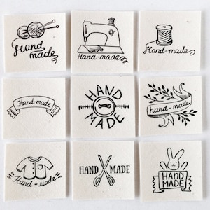 Handmade Graphic Printed Labels for Sewn Items or Knitted/ Crocheted Items (Sew in Tags or Iron on Labels)