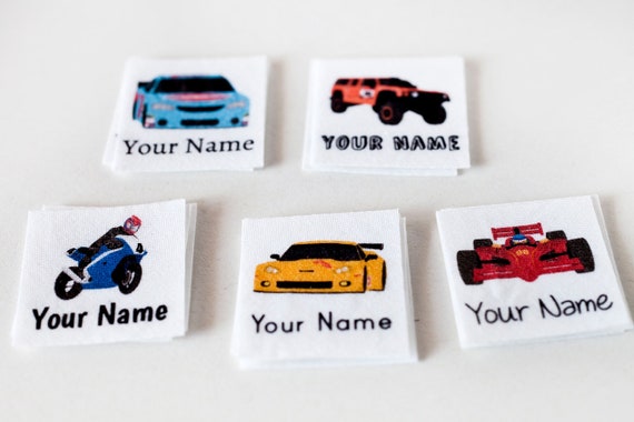 Race Car Kids Name Tags Iron on Cotton Clothing Labels boys ...