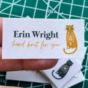 Skandinavische Katze Stoffetiketten (37er Set), personalisierte Namensschilder für Handarbeit oder Kleidung (aufbügeln oder aufnähen)