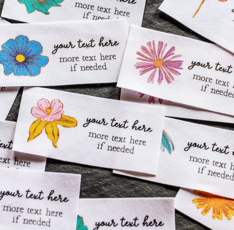 Retro Wildflower Labels personalized clothing tags for handmade items, sew on or iron on, 100% cotton image 1