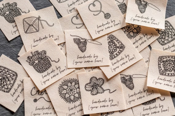 Personalized Crochet Labels for Handmade Items and Gifts on Organic Cotton  fabric Tags 