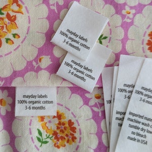 White Fabric Care Labels - custom garment labels (fold over loop labels), clothing care tags for handmade items