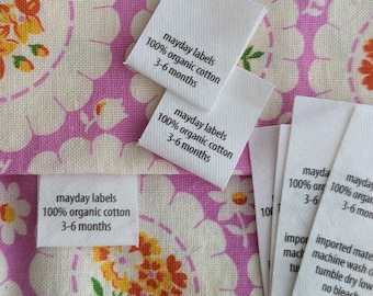 White Fabric Care Labels - custom garment labels (fold over loop labels), clothing care tags for handmade items