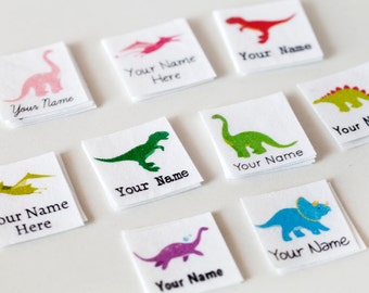 75 Dinosaur Clothing Labels, Iron On Cotton Name Tags for Children's Clothing, Personalized