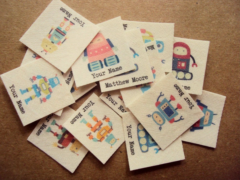 Personalized Iron On Name Tags with Robots Children/'s Clothing Labels back to school