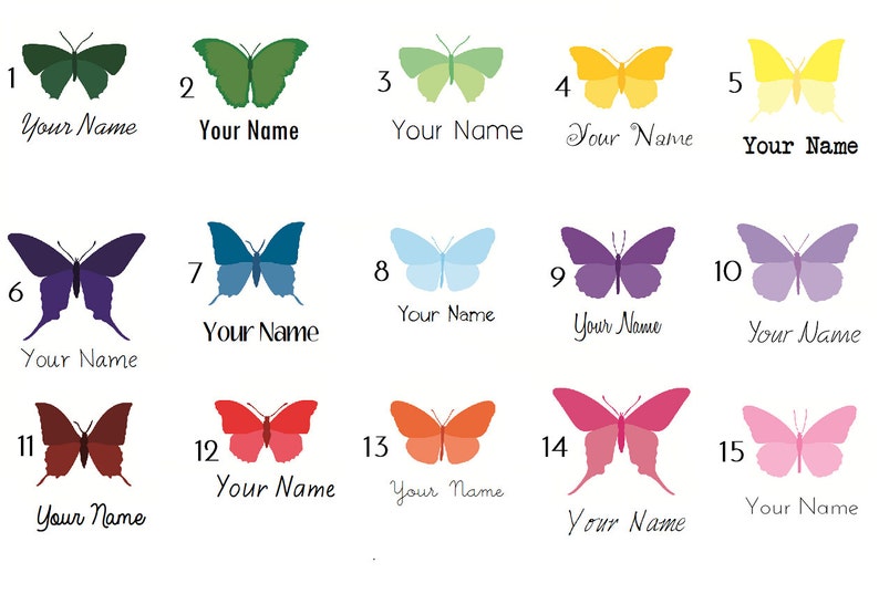 75 name tags with colorful butterflies personalized iron on etsy