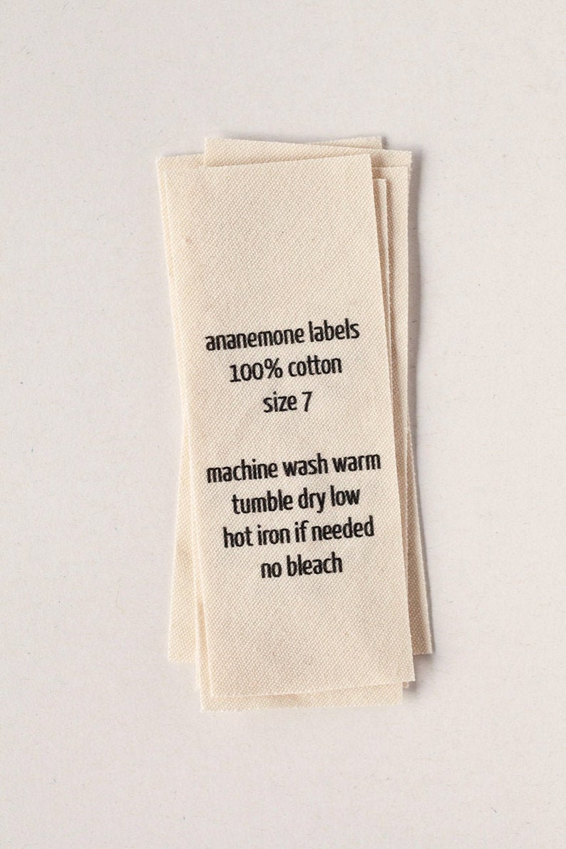 Natural Garment Care Labels for Handmade Items Washing Care Tags, Printed on Organic Cotton image 2