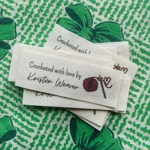 Handmade Labels for Crocheted Items - Small Organic Cotton Tags, Personalized (set of 25)