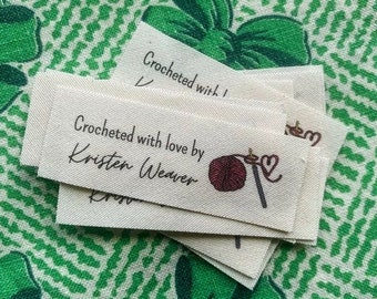 Handmade Labels for Crocheted Items - Small Organic Cotton Tags, Personalized (set of 25)