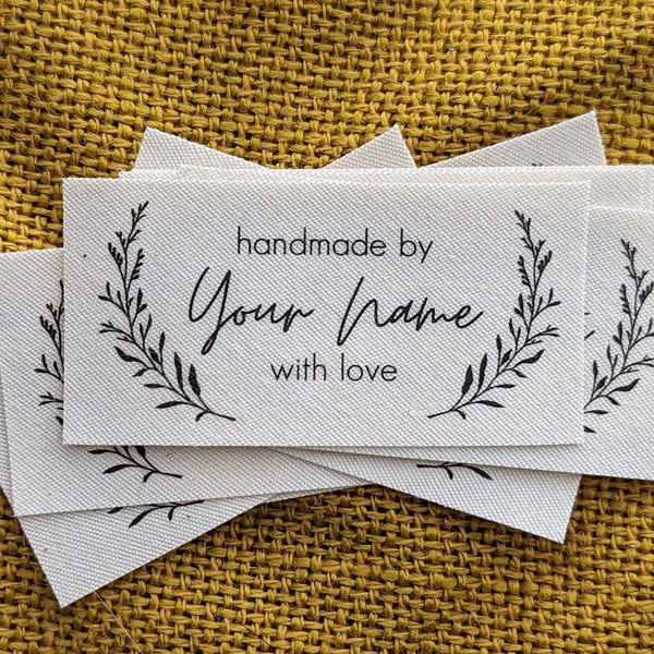 Botanical Fabric Label Set - Personalized Organic Cotton Tags for Handmade Items - Sewing Labels for Makers