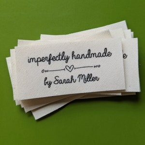 Set of 20 Personalized Labels for Handmade Items (Custom Clothing Tags, printed on organic cotton fabric)