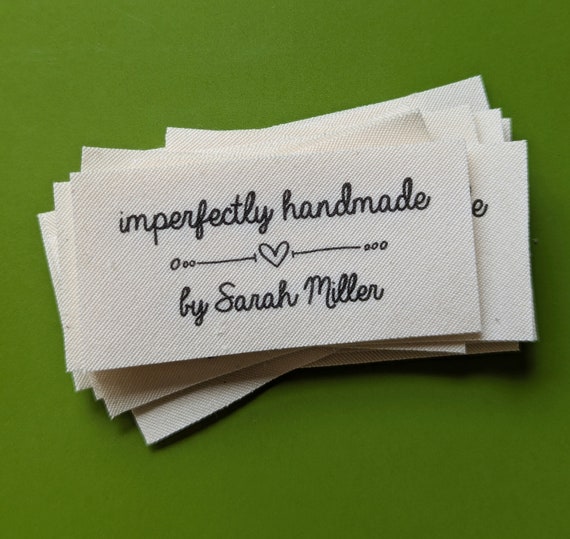 Set of 20 Personalized Labels for Handmade Items (Custom Clothing Tags, printed on organic cotton fabric)