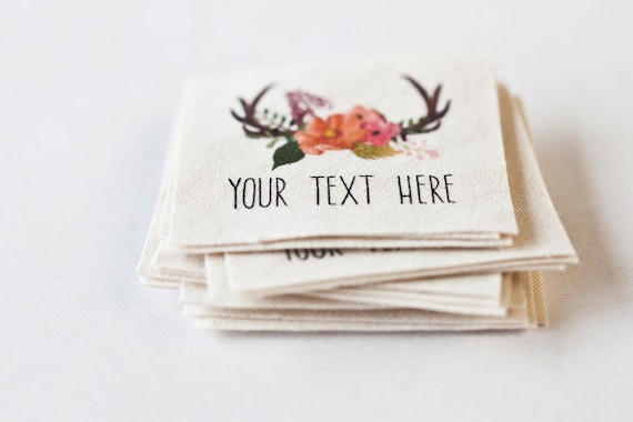 Floral Antlers Fabric Labels Personalized Tags on Organic Cotton labels for  Handmade Items for Knitting, Crochet, or Sewing Projects 