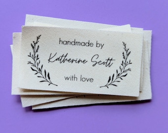 Botanical Fabric Label Set - Personalized Organic Cotton Tags for Handmade Items - Sewing Labels for Makers