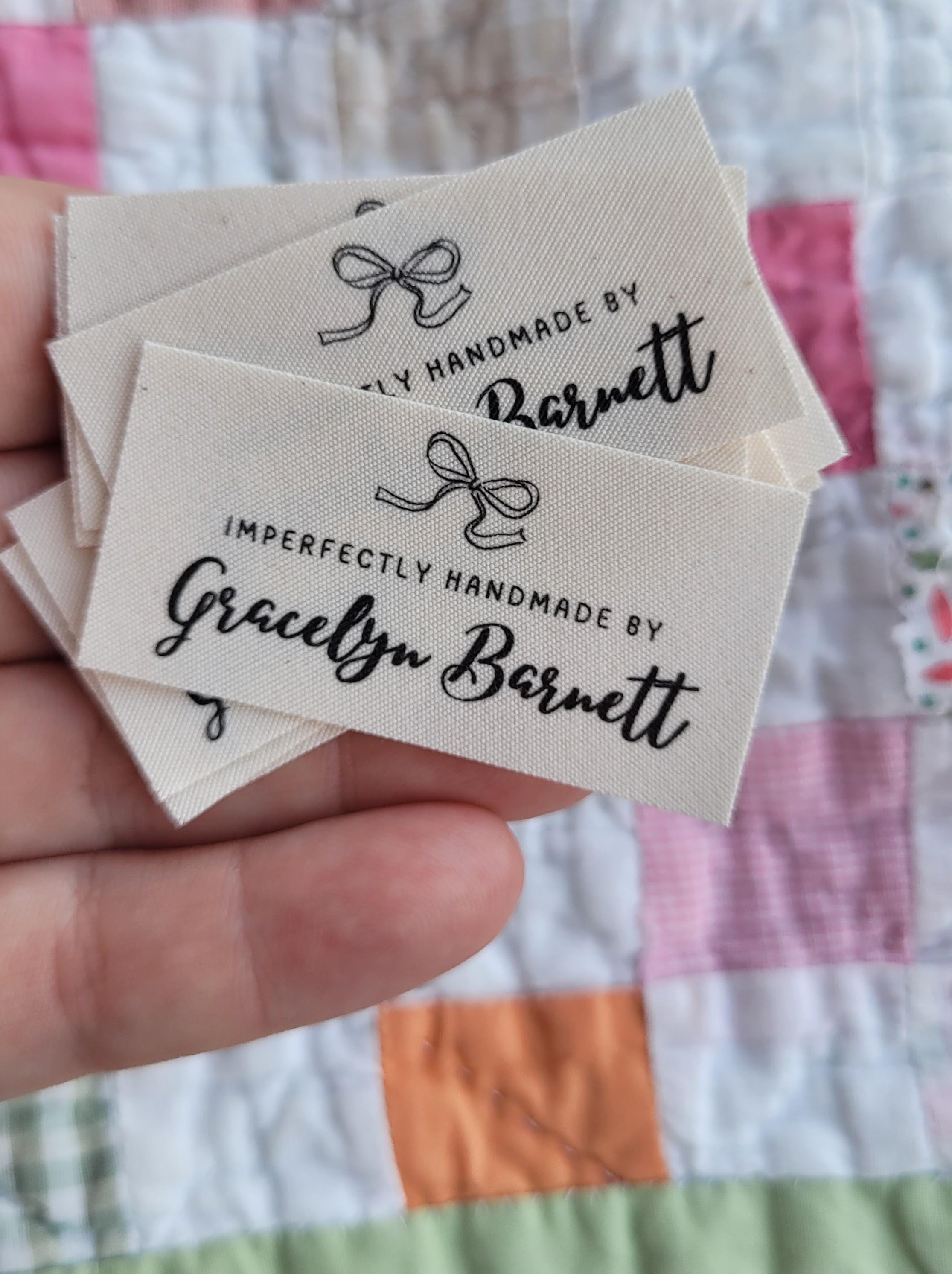 Personalized Bow Cotton Labels: Organic Fabric Tags for Handmade Items
