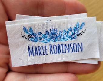 Indigo Blue Sewing Labels for Handmade Items - personalized cotton tags, custom made
