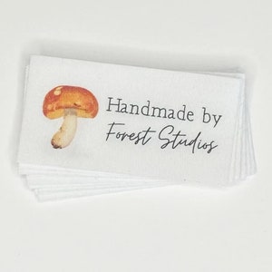 Set of 20 Watercolor Mushroom Personalized Labels for Handmade Items - Woodland Custom Name Tags on 100% Cotton