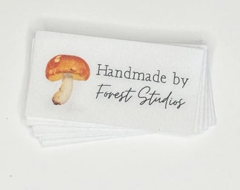 Set of 20 Watercolor Mushroom Personalized Labels for Handmade Items - Woodland Custom Name Tags on 100% Cotton