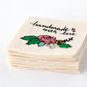 Made with Love Label - Handmade with Love Tag, sew in or iron on cotton label