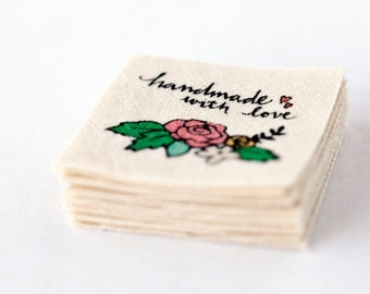 Handmade with Love Organic Cotton Label: Floral Fabric Tag