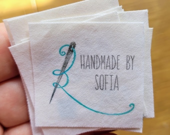 Personalized Sewing Labels: Mint & Gold Fabric Tags, Set of 33