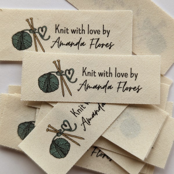 Handmade Labels for Knitted Items - Small Organic Cotton Tags, Personalized (set of 25)