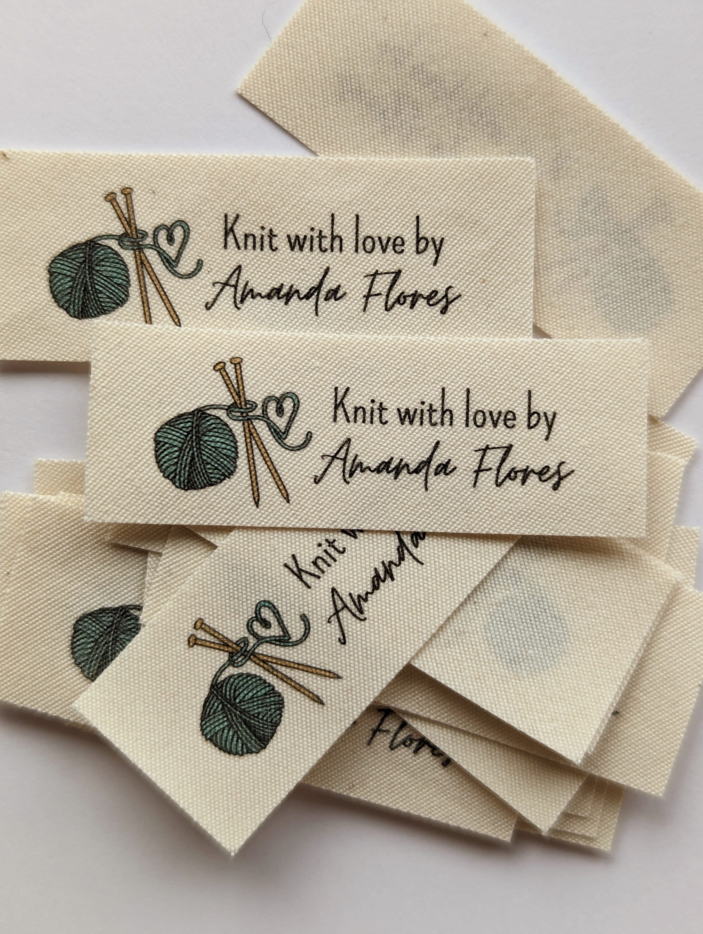 Handmade Labels for Knitted Items - Small Organic Cotton Tags, Personalized (set of 25)