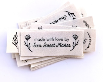 Small Botanical Laurel Fabric Labels, Set of 25
