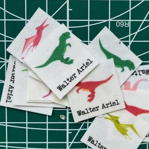 75 etichette per abbigliamento a forma di dinosauro, etichette con nome in cotone da stirare per abbigliamento per bambini, personalizzate